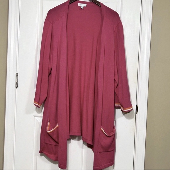 Susan Graver 2X Plus Size Pink Magenta Asymmetric Hem Cardigan Sweater Crochet - Picture 1 of 9